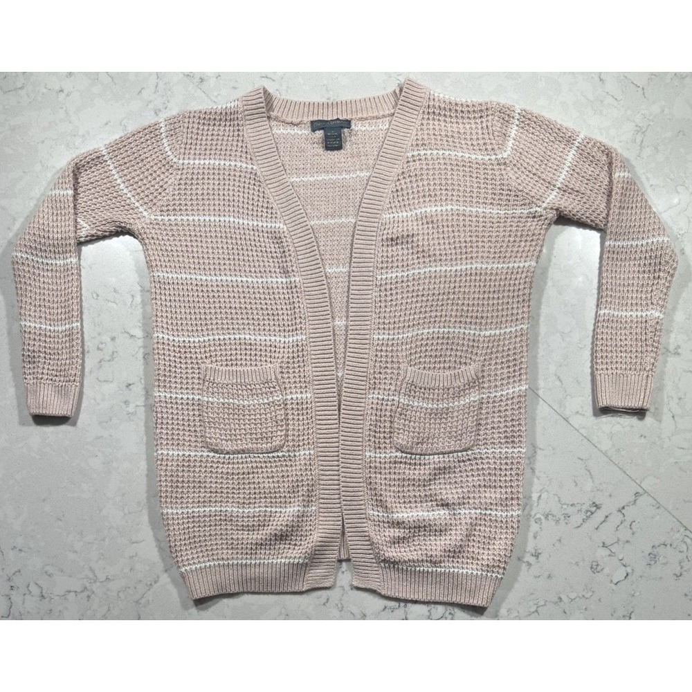Emma's Expressions Maternity Cardigan Womens M Pink Stripe Open Front Sweater